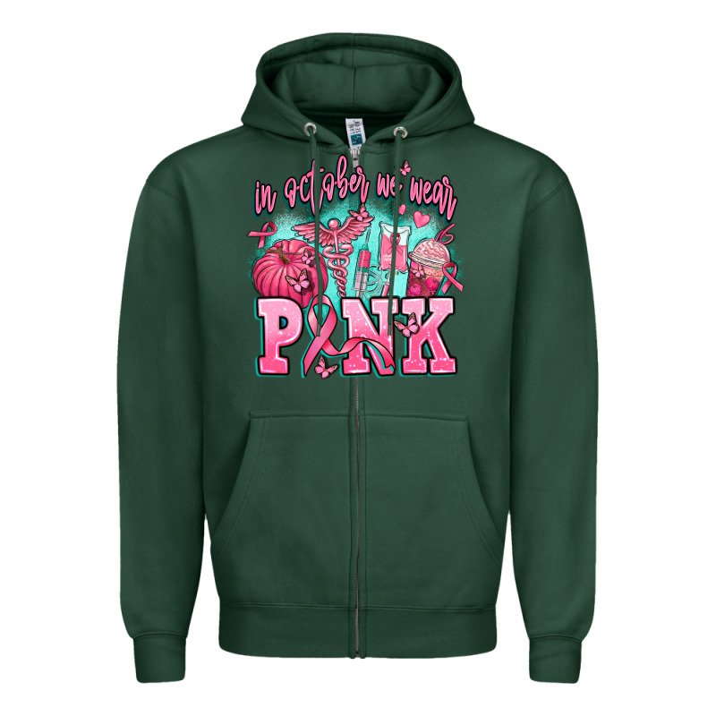 In October We Wear Pink Zipper Hoodie by AdoDesignShop | Teevron