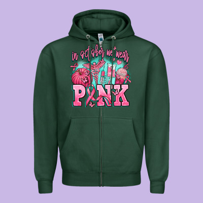 In October We Wear Pink Zipper Hoodie Designed By Adodesignshop