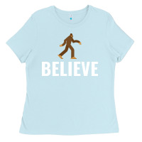 Baby Blue believe bigfoot white Ladies Tee - artisFamous