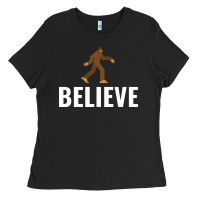 Black believe bigfoot white Ladies Tee - artisFamous