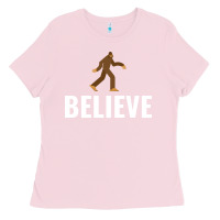 Bubblegum Pink believe bigfoot white Ladies Tee - artisFamous