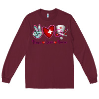 Burgundy Peace Love Nurse Long Sleeve Tee - RanaPortraitStore
