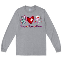 Heather Grey Peace Love Nurse Long Sleeve Tee - RanaPortraitStore