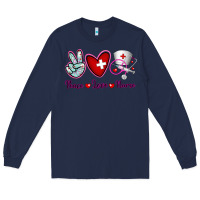 Navy Peace Love Nurse Long Sleeve Tee - RanaPortraitStore