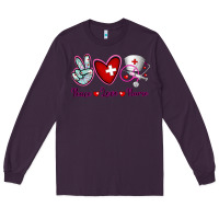 Plum Peace Love Nurse Long Sleeve Tee - RanaPortraitStore