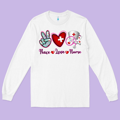 Peace Love Nurse Long Sleeve Tee Designed By Ranaportraitstore