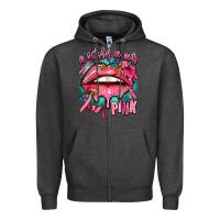 Charcoal Heather in october we wear pink  lips Zipper Hoodie - AdoDesignShop