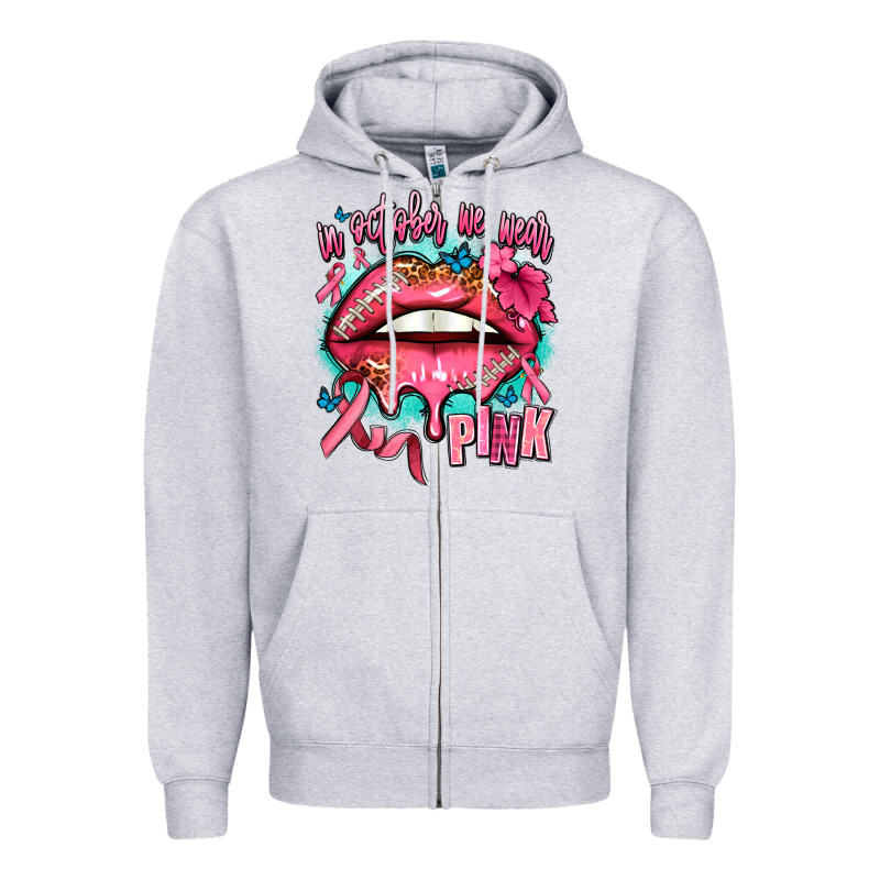 In October We Wear Pink  Lips Zipper Hoodie by AdoDesignShop | Teevron