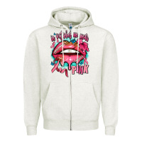 Oatmeal Heather in october we wear pink  lips Zipper Hoodie - AdoDesignShop