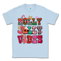 Dusty Blue holly jolly vibes pink christmas Classic Tee - CowGirlArtShop