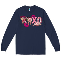 Navy Valentine's Day Pig Xoxo Long Sleeve Tee - FaDigitalArtStudio