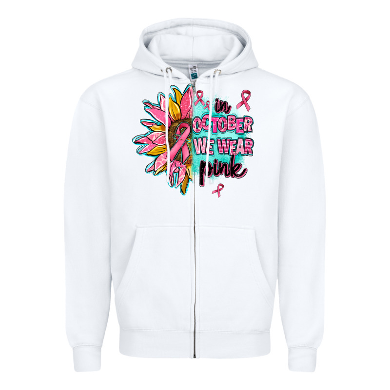 Sunflower In October We Wear Pink Zipper Hoodie by AdoDesignShop | Teevron