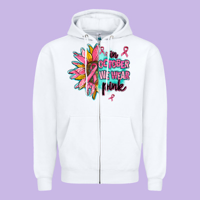 Sunflower In October We Wear Pink Zipper Hoodie Designed By Adodesignshop