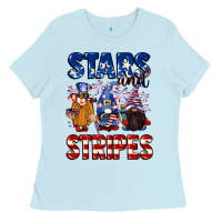 Baby Blue Stars and stripes gnomes 4th of july Ladies Tee - CowGirlArtShop