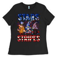 Black Stars and stripes gnomes 4th of july Ladies Tee - CowGirlArtShop
