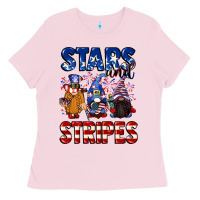 Bubblegum Pink Stars and stripes gnomes 4th of july Ladies Tee - CowGirlArtShop