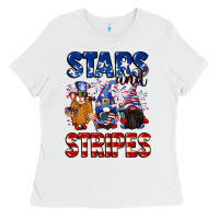 White Stars and stripes gnomes 4th of july Ladies Tee - CowGirlArtShop
