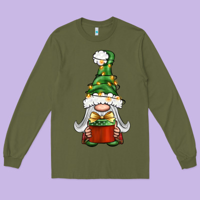 Christmas Gnome With Gift Long Sleeve Tee Designed By Bundleandbundleshop