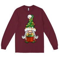 Burgundy Christmas Gnome With Gift Long Sleeve Tee - BundleAndBundleShop