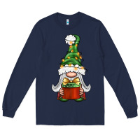 Navy Christmas Gnome With Gift Long Sleeve Tee - BundleAndBundleShop