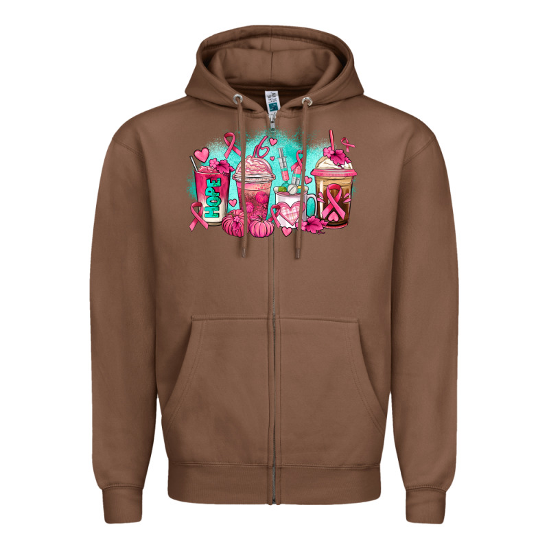 Breast Cancer  Coffee Cups Zipper Hoodie by AdoDesignShop | Teevron