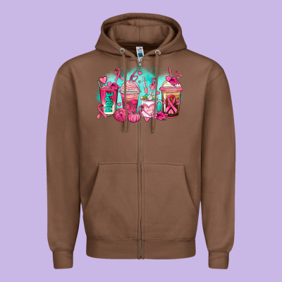 Breast Cancer  Coffee Cups Zipper Hoodie Designed By Adodesignshop