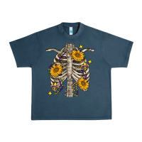Midnight Navy Mardi Gras chest sunflowers skeleton Urban Heavy Tee - FaDigitalArtStudio