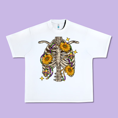 Mardi Gras Chest Sunflowers Skeleton Urban Heavy Tee Designed By Fadigitalartstudio