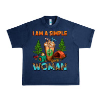 Navy I Am A Simple Woman Camping Frappe Urban Heavy Tee - FaDigitalArtStudio