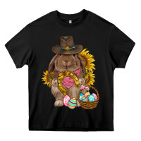 Black Western Rabbit with sunflowers Easter Day Heavy Core Tee - HowdyJamesFarm