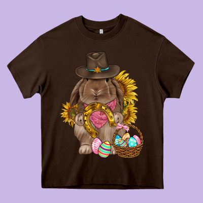 Western Rabbit With Sunflowers Easter Day Heavy Core Tee Designed By Howdyjamesfarm