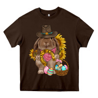 Chocolate Brown Western Rabbit with sunflowers Easter Day Heavy Core Tee - HowdyJamesFarm