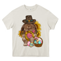 Cream Western Rabbit with sunflowers Easter Day Heavy Core Tee - HowdyJamesFarm