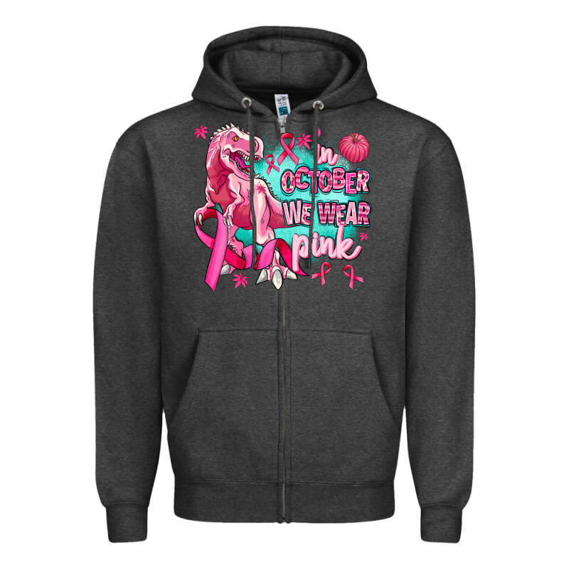 Dinosaur  In October We Wear Pink Zipper Hoodie by AdoDesignShop | Teevron