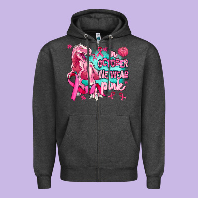 Dinosaur  In October We Wear Pink Zipper Hoodie Designed By Adodesignshop