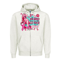 Oatmeal Heather dinosaur  in october we wear pink Zipper Hoodie - AdoDesignShop