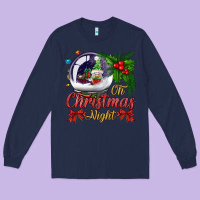 Oh Christmas Night Snow Globe Long Sleeve Tee Designed By Bundleandbundleshop