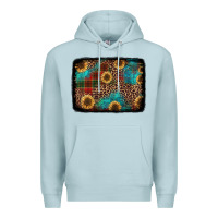 Blue Mist christmas sunflowers and buffalo plaid background Premium Hoodie - Jasminsmagicworld