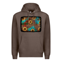 Coffee christmas sunflowers and buffalo plaid background Premium Hoodie - Jasminsmagicworld