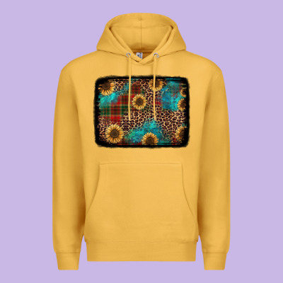Christmas Sunflowers And Buffalo Plaid Background Premium Hoodie Designed By Jasminsmagicworld