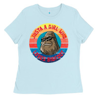 Baby Blue Retro Sunset Just A Girl Who Loves Bigfoot Ladies Tee - artisFamous