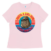 Bubblegum Pink Retro Sunset Just A Girl Who Loves Bigfoot Ladies Tee - artisFamous