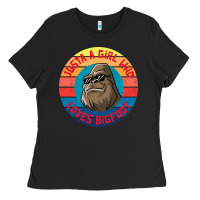 Black Retro Sunset Just A Girl Who Loves Bigfoot Ladies Tee - artisFamous