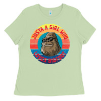 Matcha Retro Sunset Just A Girl Who Loves Bigfoot Ladies Tee - artisFamous