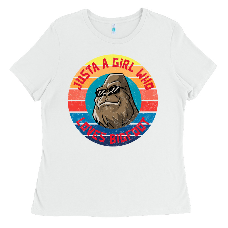 Retro Sunset Just A Girl Who Loves Bigfoot Ladies Tee by artisFamous | Teevron