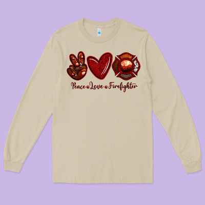 Peace Love Firefighter Long Sleeve Tee Designed By Ranaportraitstore