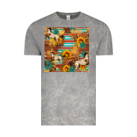 Cloud Rock Western Horse Sunflowers Gemstone Seamless Pattern Vintage Tee - FaDigitalArtStudio