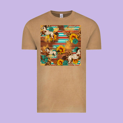 Western Horse Sunflowers Gemstone Seamless Pattern Vintage Tee Designed By Fadigitalartstudio