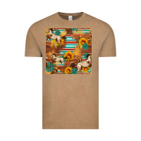Vintage Coffee Western Horse Sunflowers Gemstone Seamless Pattern Vintage Tee - FaDigitalArtStudio