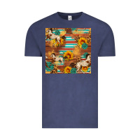 Vintage Denim Western Horse Sunflowers Gemstone Seamless Pattern Vintage Tee - FaDigitalArtStudio